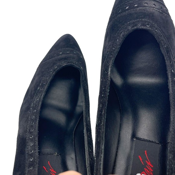 The Wild Pair Vintage 80s 90s Retro Black Suede Pointed Cap Toe Heels Pumps 8.5 - Picture 15 of 15